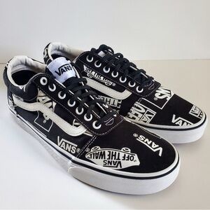 Vans Logo Print Black and White Sneakers